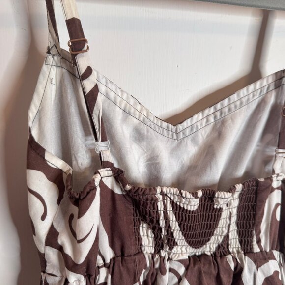 Roxy Brown & White Swirl Pattern Strap Short 100% Cotton Sundress sz M - Picture 4 of 10